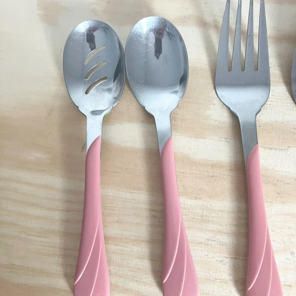 Vintage Fiesta Fiestaware Pink Swirl Flatware Hostess Set of 4 Serving Utensils